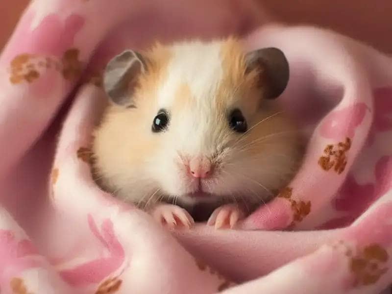 Hamster in pink blanket