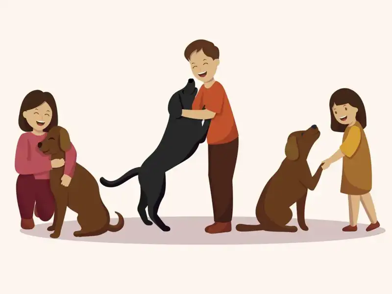 Family petting their 3 dogs