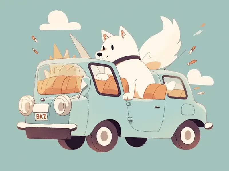 White dog in the car